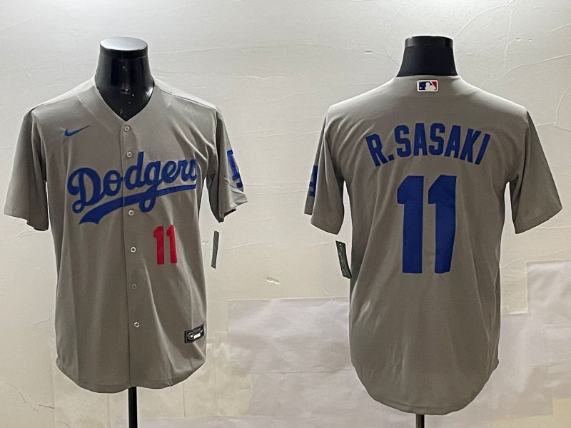 Men Los Angeles Dodgers #11 R.Sasaki Grey Game 2025 Nike MLB Jersey style 9->los angeles dodgers->MLB Jersey
